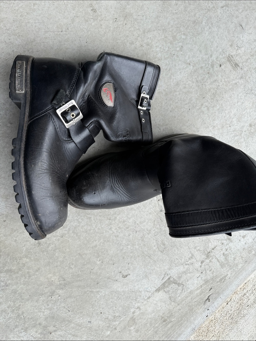Red Wing Shoes Black Leather Engineer Boots , steel toe , with Buckle
